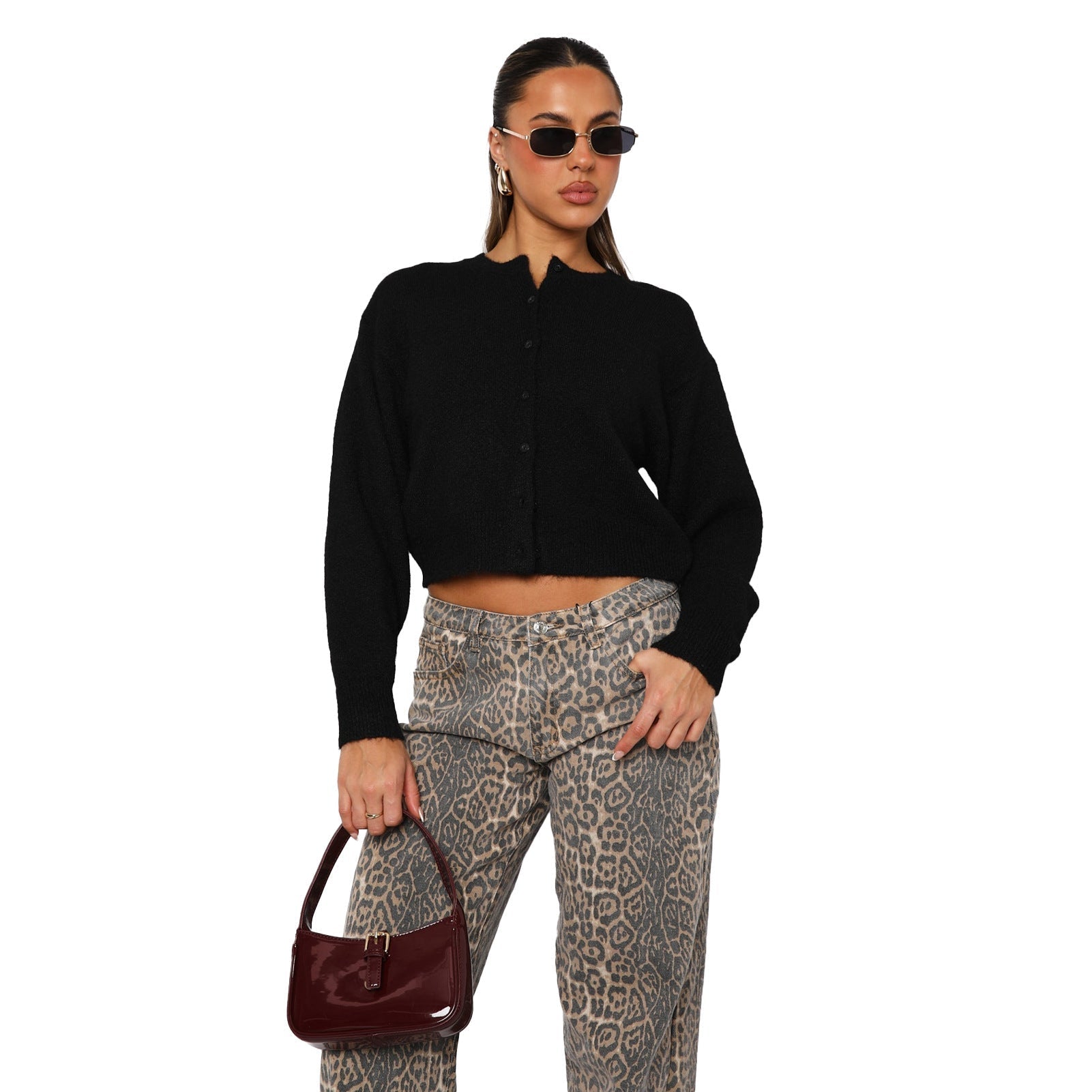 SHASA™ - Casual Cropped Long Sleeve Cardigan