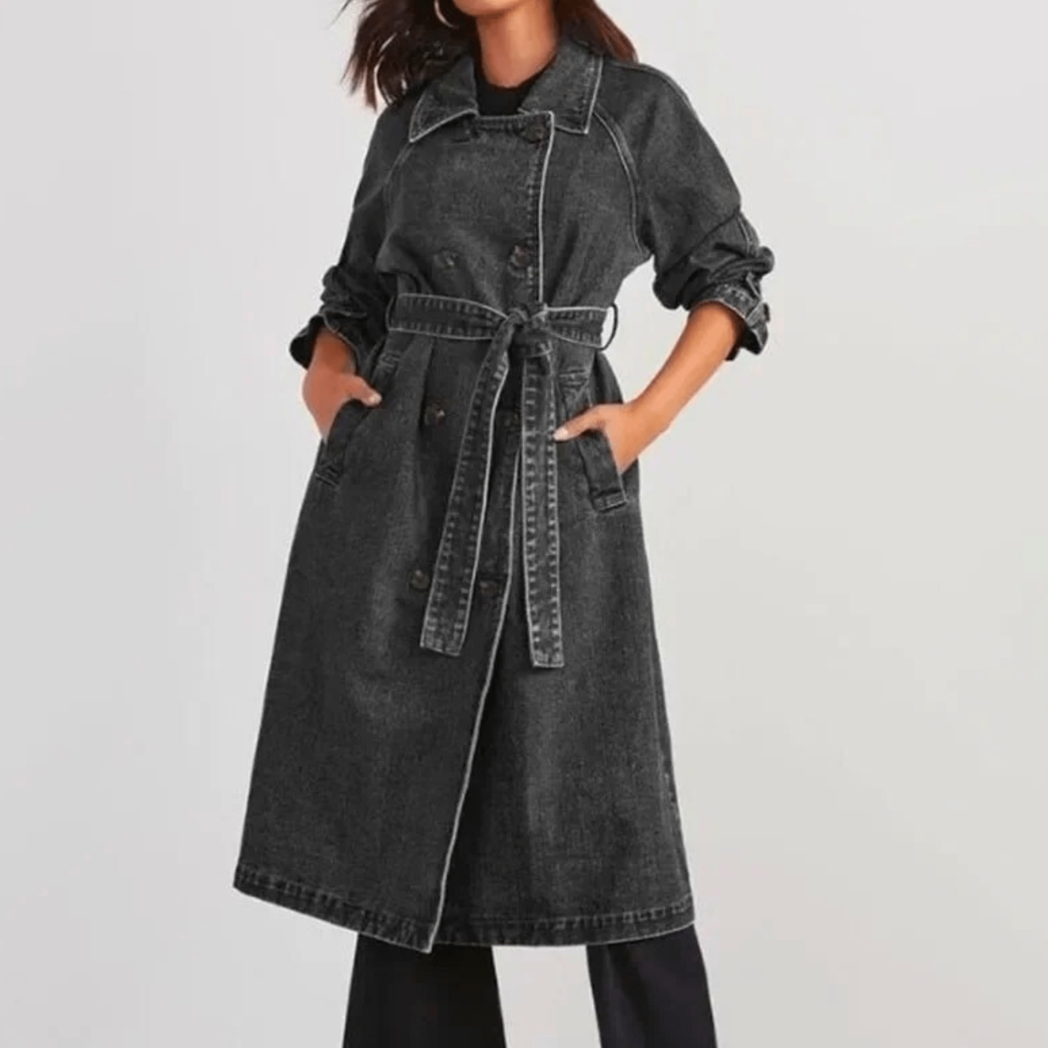 VivaBelle Denim Trench Coat