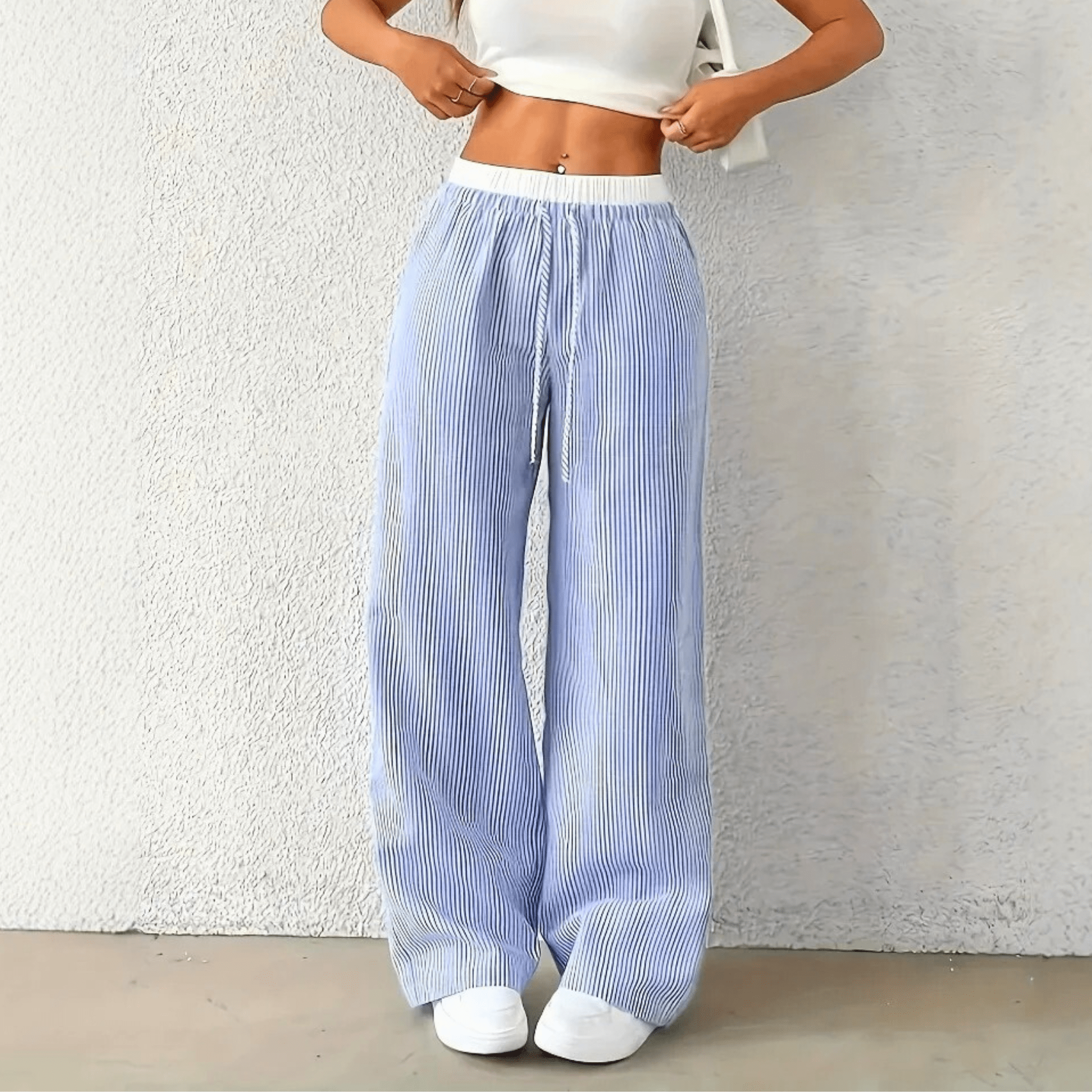 Coastal Striped Wide-Leg Pants
