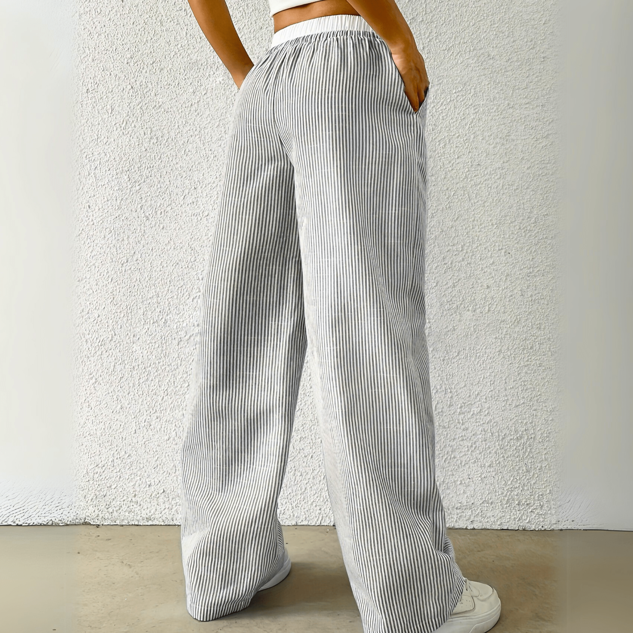 Coastal Striped Wide-Leg Pants