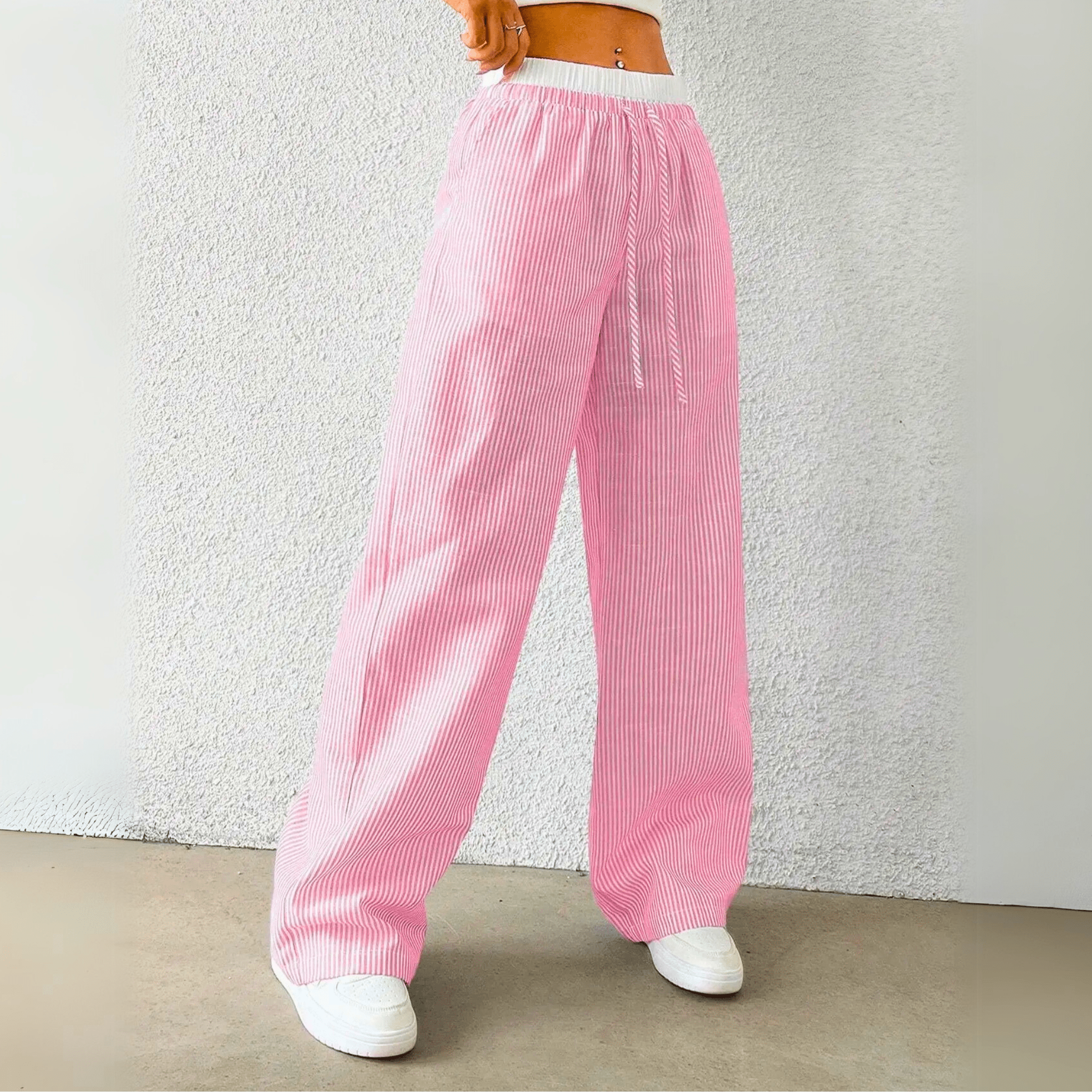 Coastal Striped Wide-Leg Pants