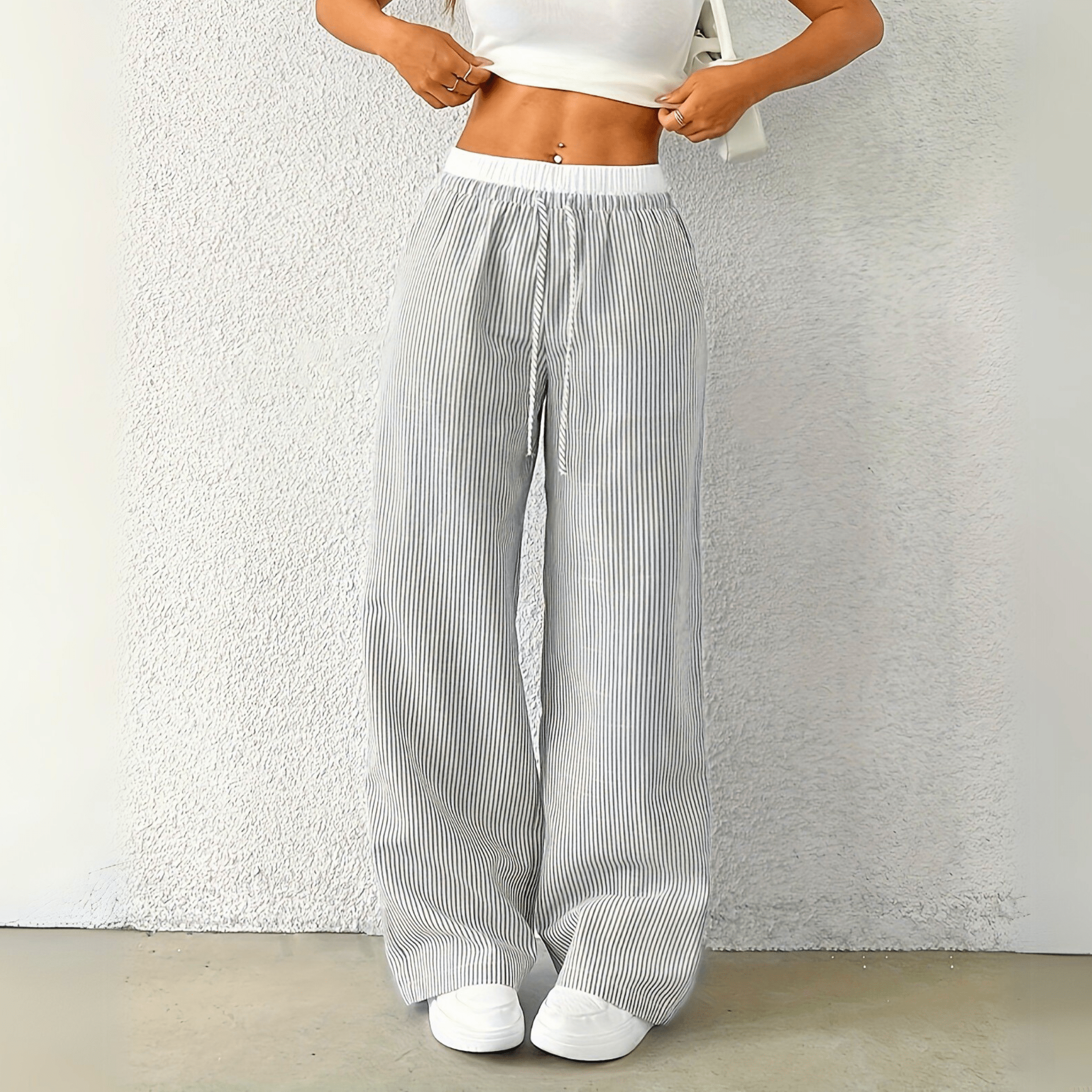 Coastal Striped Wide-Leg Pants