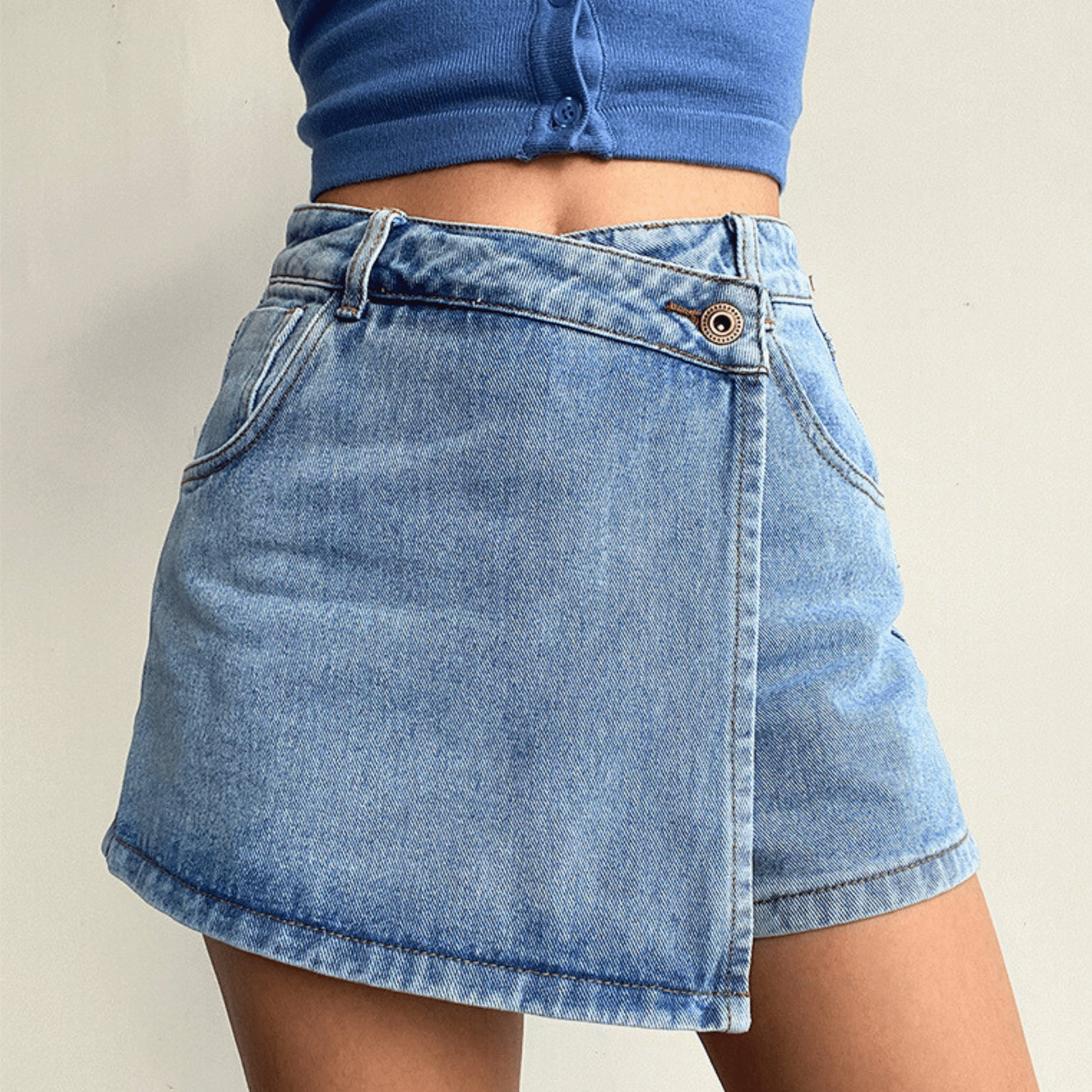 High-Waist Denim Skirt Shorts