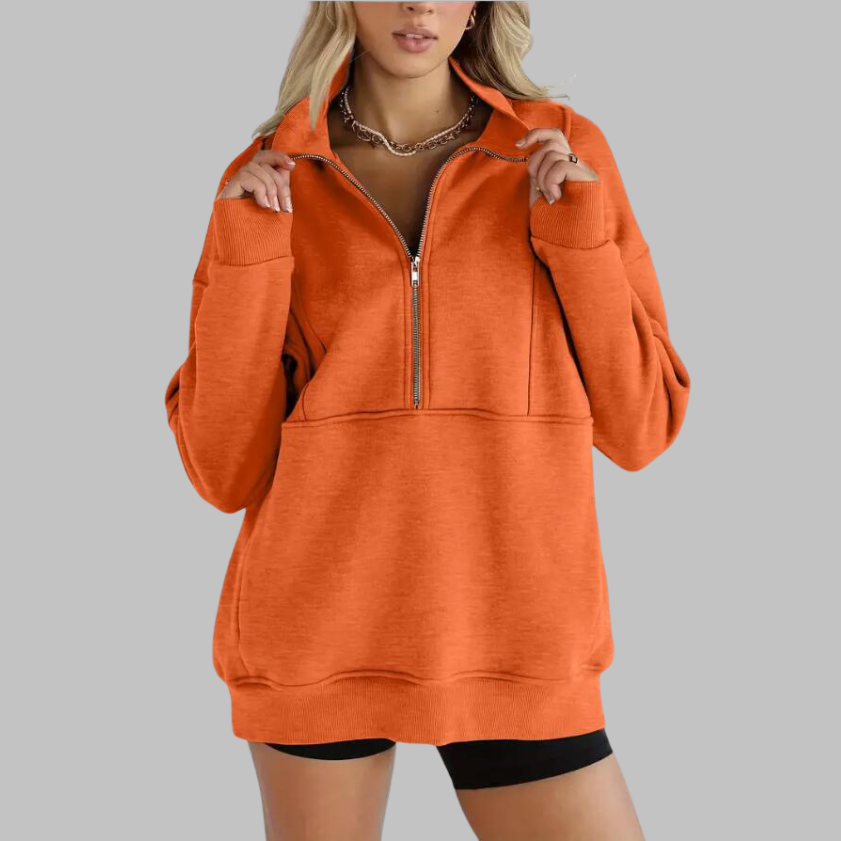 PSALM™ - Comfy Collar Half Zip Oversized Long Sleeve Sweatshirt
