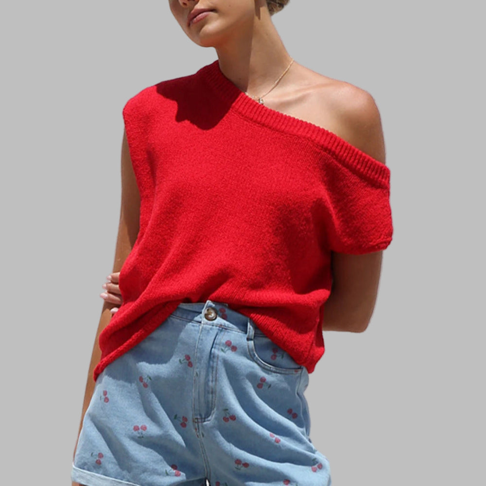 JUDITH™ - Classy Off Shoulder Short Sleeve Sweater Blouse