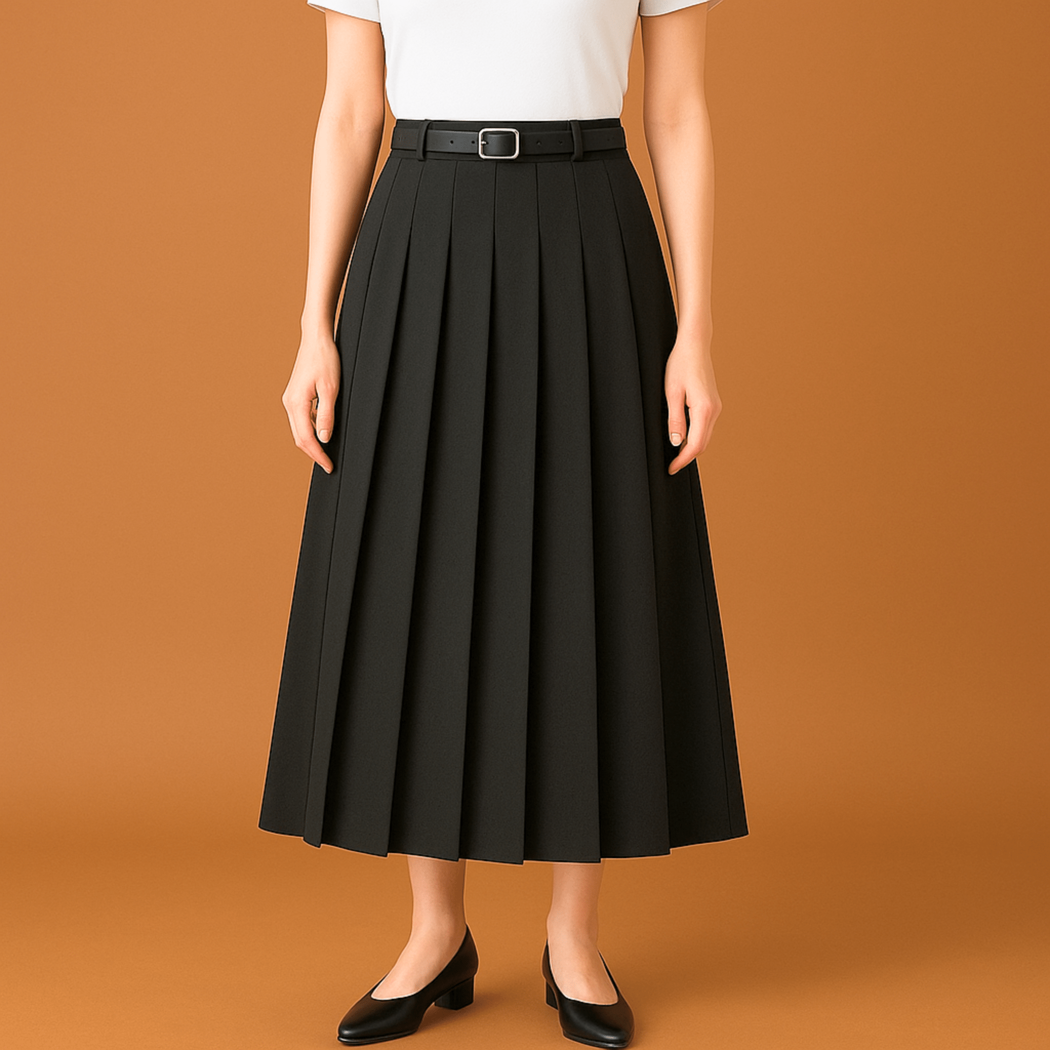 Chic Pleated High-Waist Belted Skirt