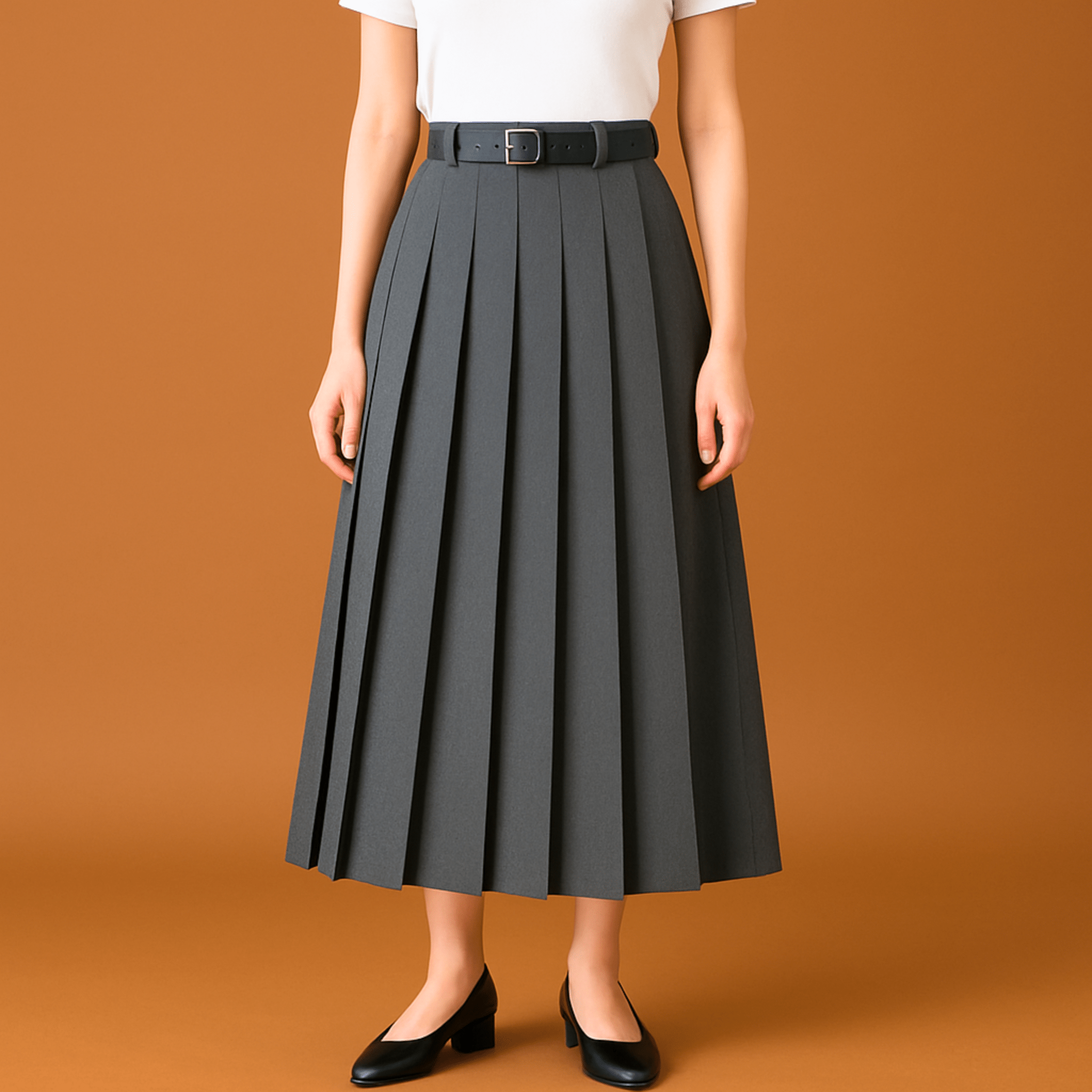 Chic Pleated High-Waist Belted Skirt
