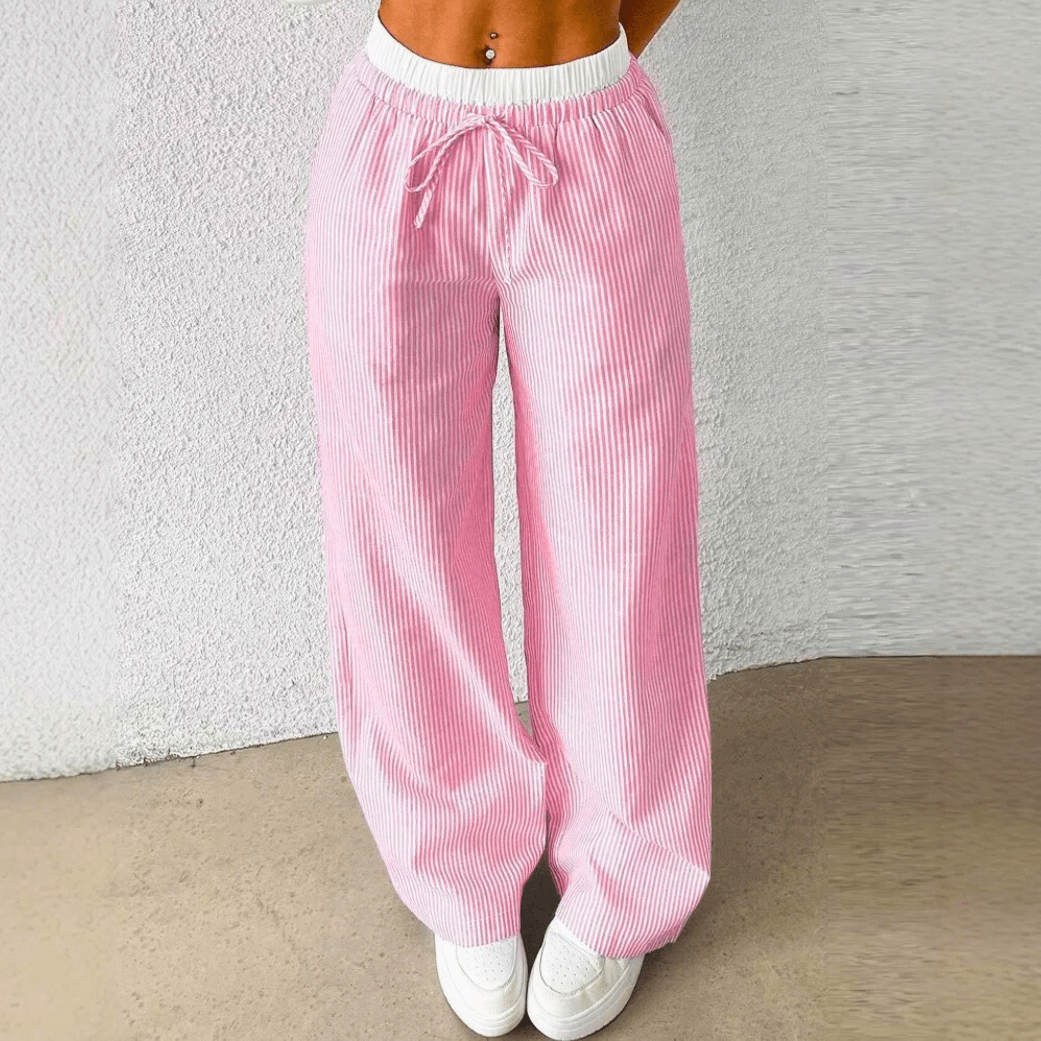 Coastal Striped Wide-Leg Pants