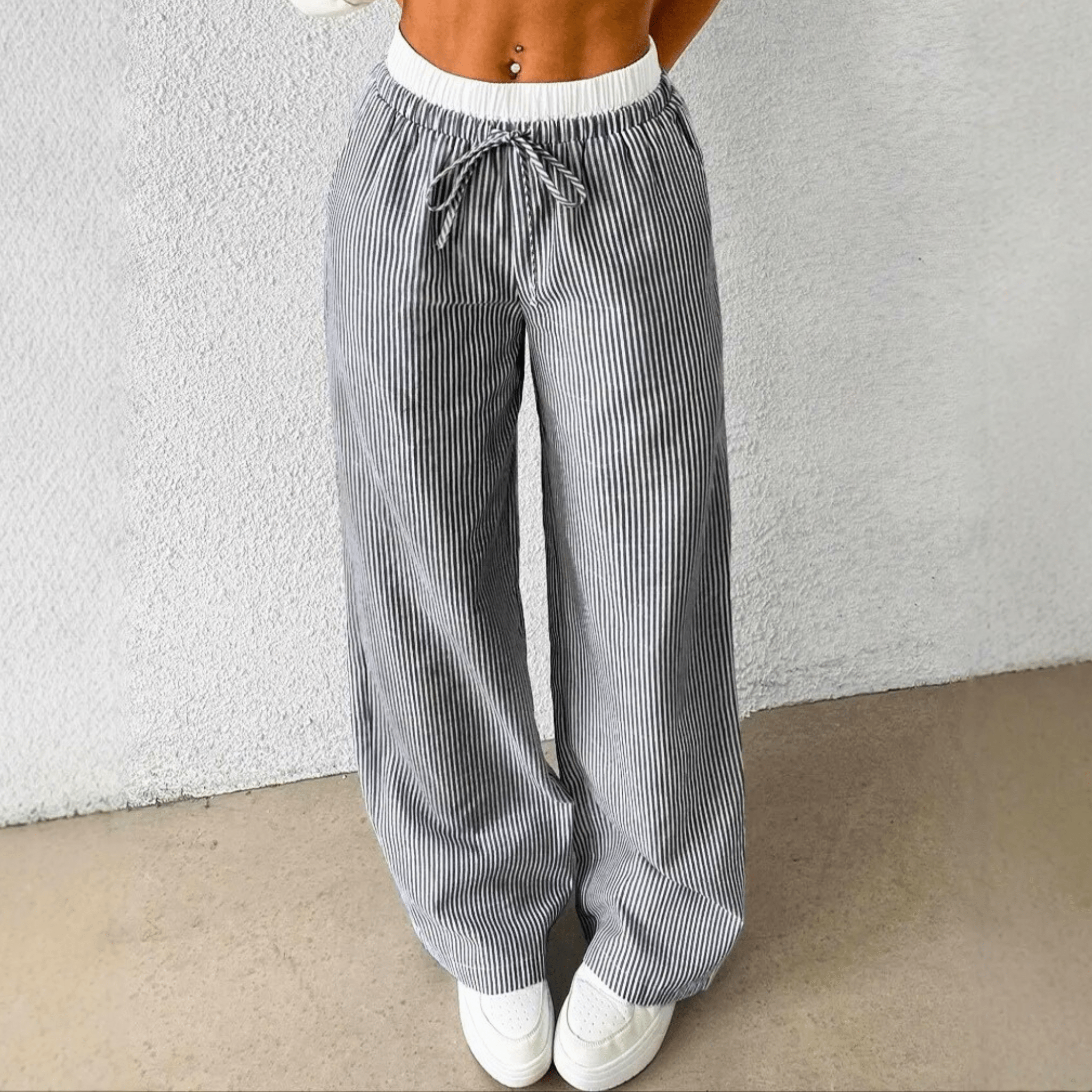 Coastal Striped Wide-Leg Pants