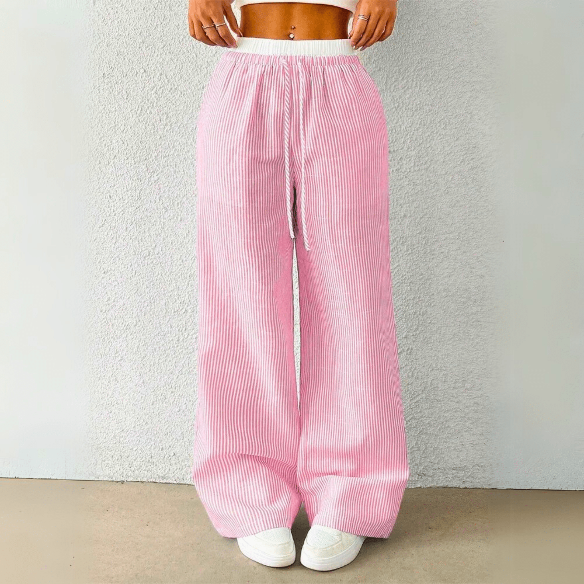 Coastal Striped Wide-Leg Pants