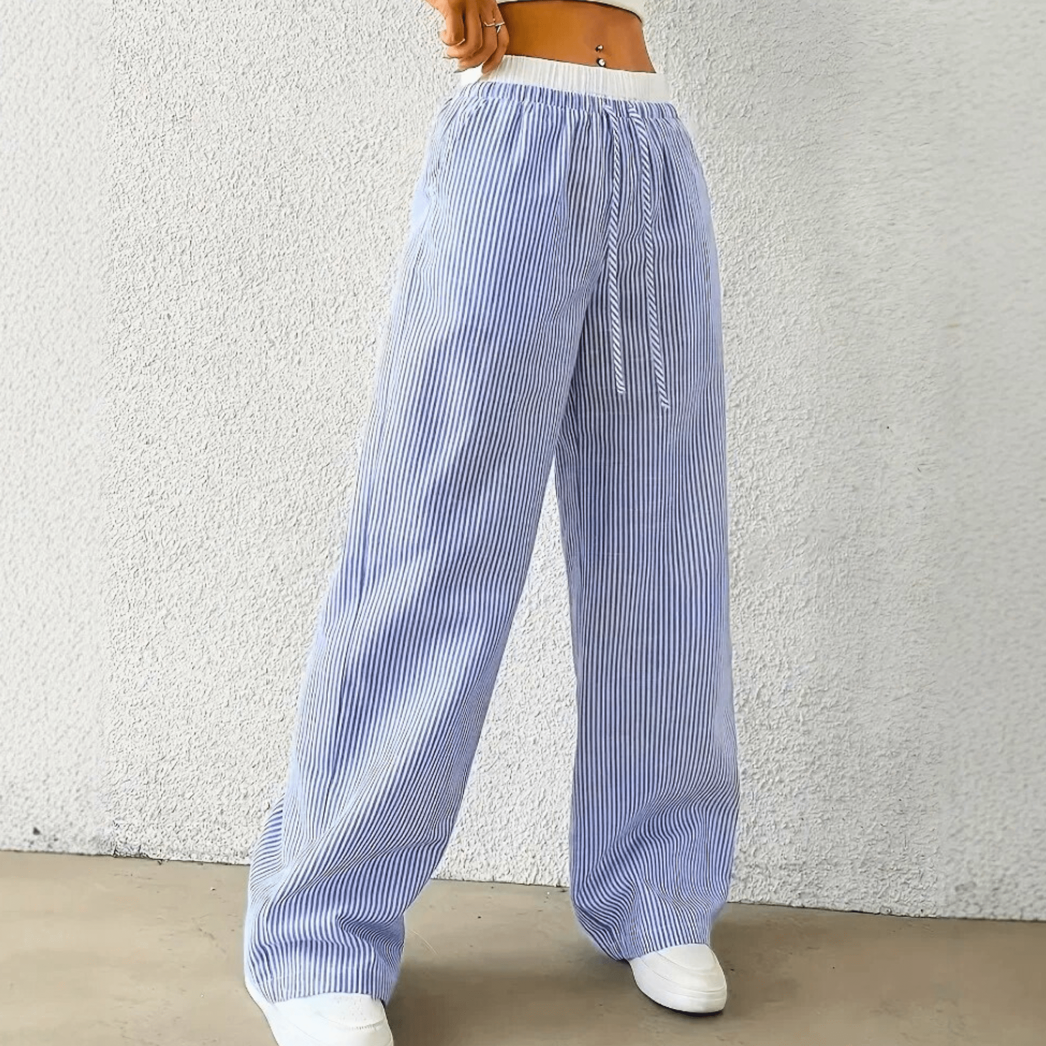 Coastal Striped Wide-Leg Pants