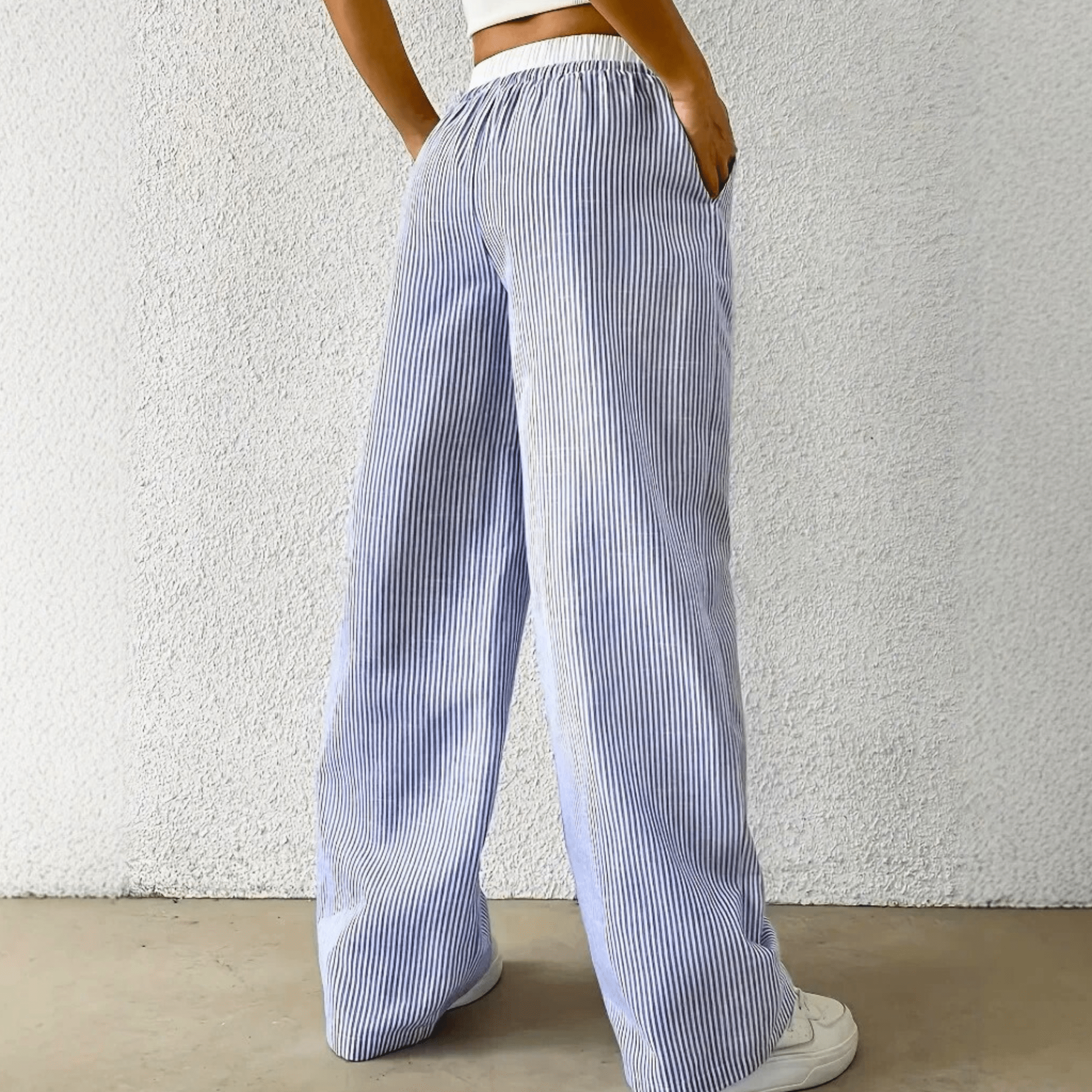 Coastal Striped Wide-Leg Pants